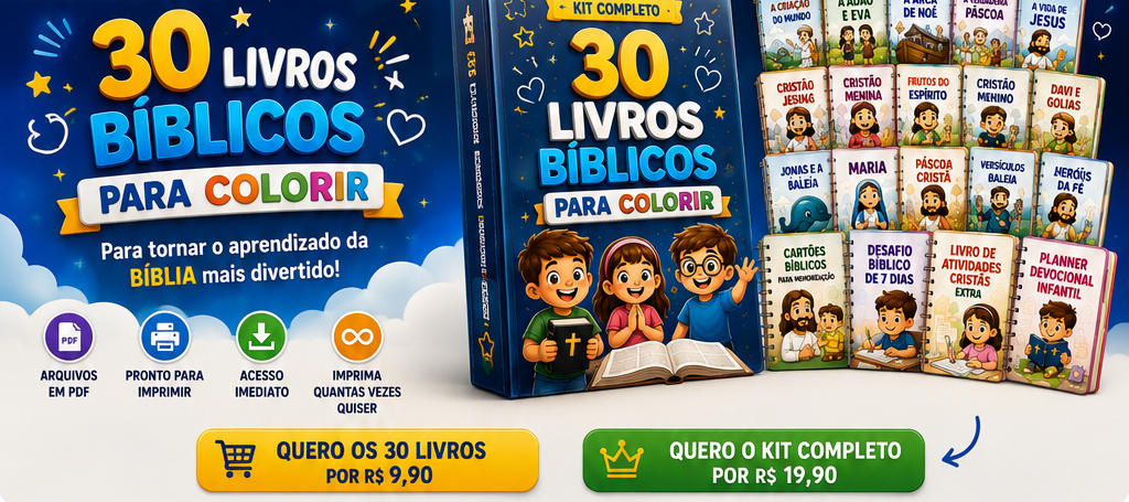 Coleção com 30 livros cristãos para colorir